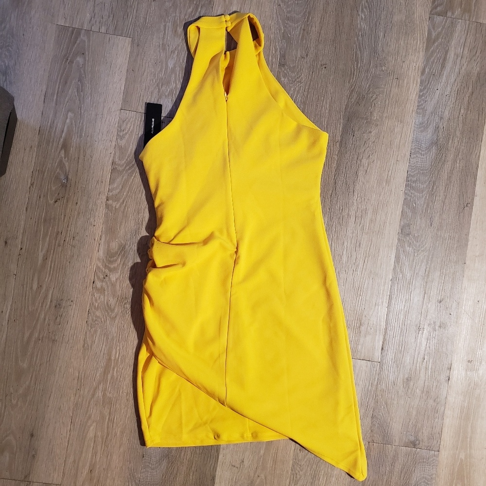 Lulus Yellow Ruched Bodycon Halter Dress - Picture 4 of 5